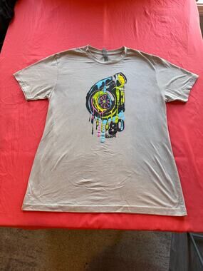 80Eighty Turbo Drip Graphic Tee Car Racing Shirt Beige- Men's Medium